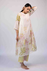 White chanderi Hand Block Printed Kurta