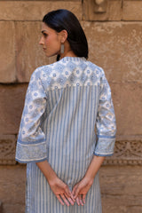 Blue Hand-Block Printed Cotton Kurta