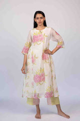 Off-White Chanderi Hand Block Printed Kurta