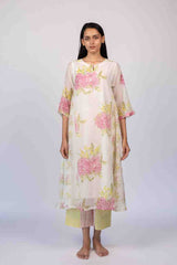 Off-White Chanderi Hand Block Printed Kurta