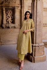 Green Cotton Hand Block Printed Kurta