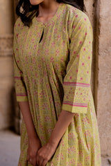 Green Cotton Hand Block Printed Kurta