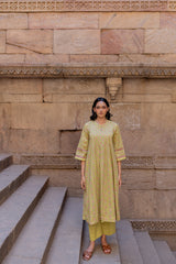Green Cotton Hand Block Printed Kurta