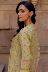 Green Cotton Hand Block Printed Kurta
