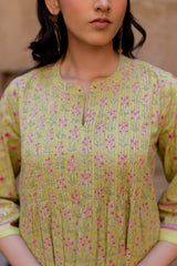 Green Cotton Hand Block Printed Kurta