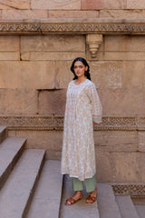 White Hand-Block Printed Cotton Kurta