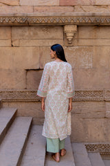 White Hand-Block Printed Cotton Kurta