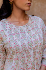 White Hand-Block Printed Cotton Kurta