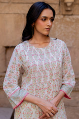 White Hand-Block Printed Cotton Kurta