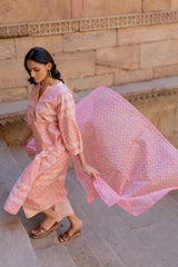 Pink Floral Kota Doria Dupatta