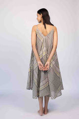 Black & Grey Geometric Hand-Block Printed Cotton Midi Dress