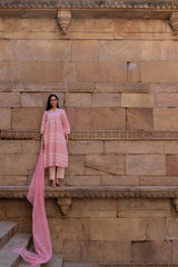 Pink Floral Kota Doria Dupatta