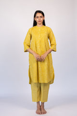 Yellow Floral Hand Block Printed Cotton Kurta