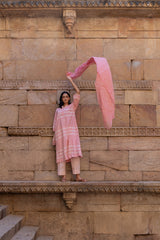 Pink Floral Kota Doria Dupatta