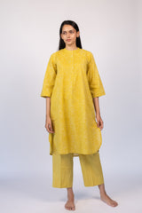 Yellow Floral Hand Block Printed Cotton Kurta