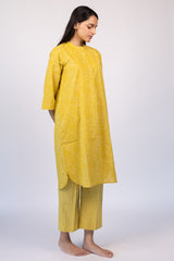 Yellow Floral Hand Block Printed Cotton Kurta