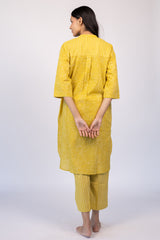 Yellow Floral Hand Block Printed Cotton Kurta