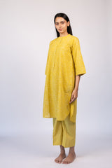 Yellow Floral Hand Block Printed Cotton Kurta