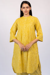 Yellow Floral Hand Block Printed Cotton Kurta