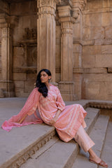 Pink Floral Kota Doria Dupatta