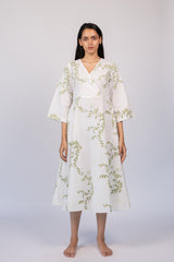 White Cotton Hand Block Printed Midi Dress