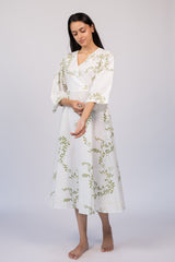 White Cotton Hand Block Printed Midi Dress