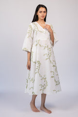 White Cotton Hand Block Printed Midi Dress