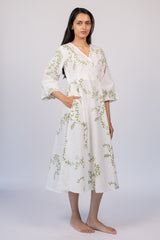 White Cotton Hand Block Printed Midi Dress