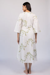 White Cotton Hand Block Printed Midi Dress