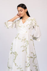 White Cotton Hand Block Printed Midi Dress
