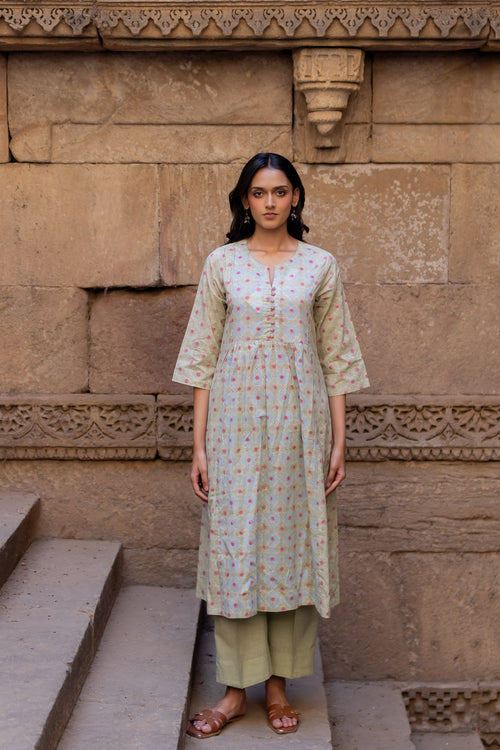 Green Cotton Hand Block Printed Kurta
