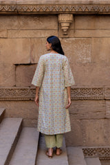 Green Cotton Hand Block Printed Kurta