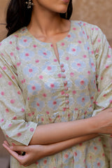 Green Cotton Hand Block Printed Kurta