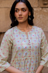 Green Cotton Hand Block Printed Kurta