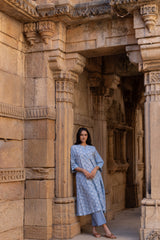 Blue Hand-Block Printed Cotton Kurta
