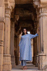 Blue Hand-Block Printed Cotton Kurta