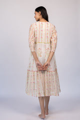 Off-White Floral Chanderi Hand Block Printed Dress