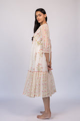 Off-White Floral Chanderi Hand Block Printed Dress