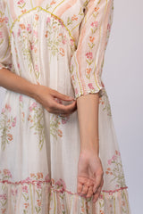 Off-White Floral Chanderi Hand Block Printed Dress