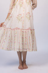 Off-White Floral Chanderi Hand Block Printed Dress