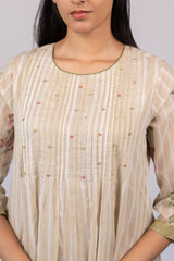 Beige Floral Cotton A-Line Dress