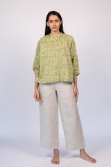 Green Floral Hand Block Printed Cotton Top