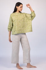 Green Floral Hand Block Printed Cotton Top