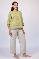 Green Floral Hand Block Printed Cotton Top