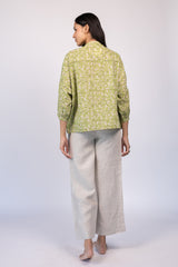 Green Floral Hand Block Printed Cotton Top