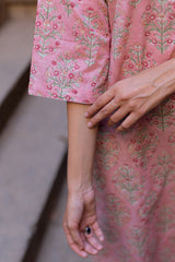 Pink Cotton Hand Block Printed Kurta