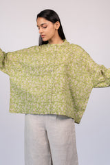 Green Floral Hand Block Printed Cotton Top