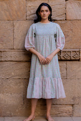 Blue Cotton Hand Block Printed Dress