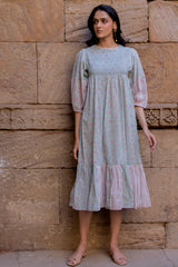 Blue Cotton Hand Block Printed Dress