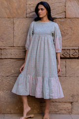 Blue Cotton Hand Block Printed Dress